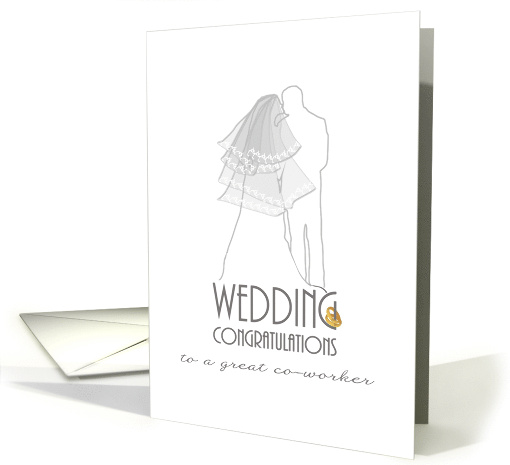 Wedding Congratulations Co--Worker Bride Kissing Groom Gold Rings card