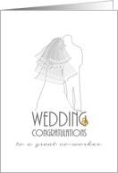 Wedding Congratulations Co--Worker Bride Kissing Groom Gold Rings card
