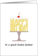 Social Worker Birthday Letter Cake With Icing And a Cherry On Top card