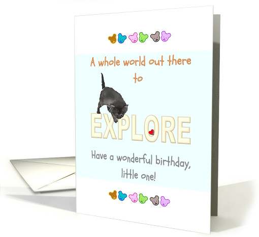 Baby's 1st Birthday Kitten Attempting a Small Jump card (1440540)