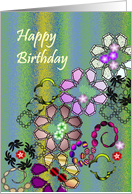Birthday, abstract colorful florals tumbling down card