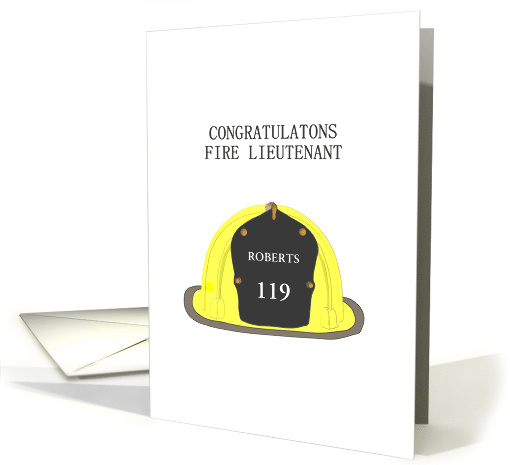 Custom Name On Firefighter's Helmet Fire Lieutenant Promotion card