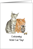 World Cat Day Cute Cat Family With Toy Mouse card