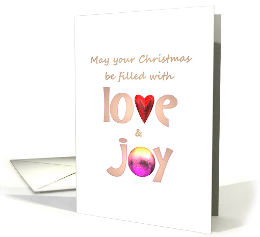 A Christmas Filled With Love And Joy Red Heart And Pink Bauble card