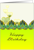 Line Of Patterned Hearts In Green Blue Shades Birthday card