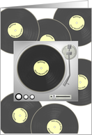 National Vinyl Record Day, vinyl record sitting on turntable card