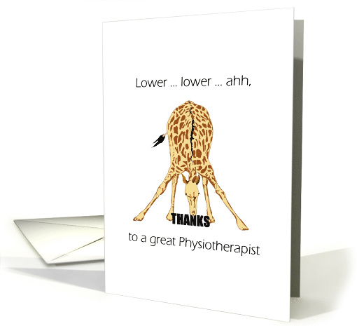 Thank You To Physiotherapist Giraffe Bending Down To Word THANKS card