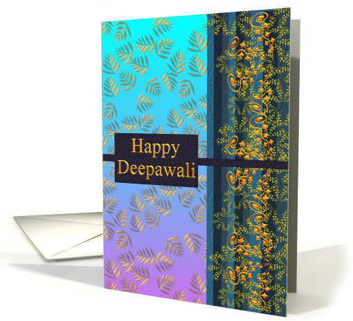 Deepawali Colorful Abstract Foliage Gold Color on Blue and Lilac card