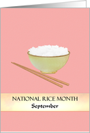 National Rice Month A Bowl of Steamed Rice and a Pair of Chopsticks card