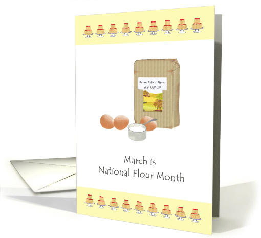 National Flour Month March Bag of Flour Measuring Cup and Eggs card