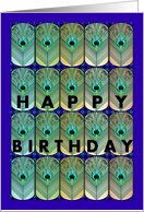 Birthday abstract peacock feathers in bright blues and greens card