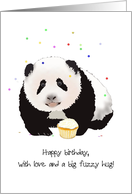 Birthday With Love And a Fuzzy Hug Cute Panda With Cupcake card