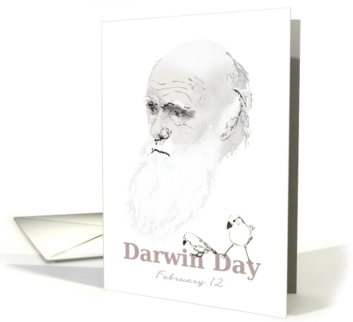 Darwin Day February 12 Sketch of Charles Darwin and Finches card