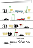 Bachelor Pub Golf Party Invitation Illustration Of A Pub Crawl 9 Pubs card