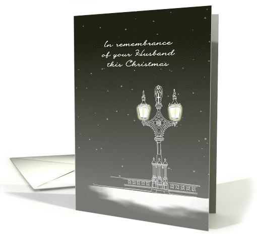 Remembrance of Husband at Christmas Lit Street Lamp Night Sky card