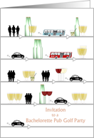 Bachelorette Pub Golf Party Invitation Illustration Pub Crawl 9 Pubs card