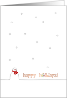 Smiling Snowman Wearing Red Scarf Snowing Hearts Happy Holidays card