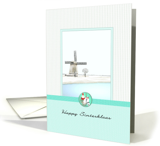 Happy Sinterklaas Windmill In The Countryside Winter Scene card