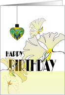 Birthday abstract florals in shades of beige and grey ornamental heart card