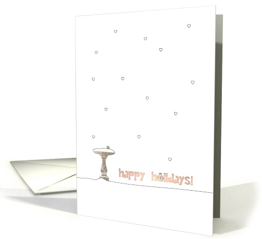 Happy Holidays Bird Sitting On Top Of Snow Covered Birdbath card