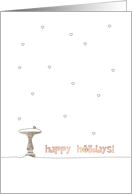 Happy Holidays Bird Sitting On Top Of Snow Covered Birdbath card