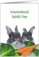 International Rabbit Day Two Rabbits Surrounded By Carrots And Greens card
