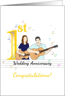 1st Wedding Anniversary Couple Playing Guitars card