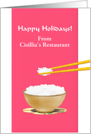 Custom Happy Holidays From Restaurant Bowl Of Rice Chopsticks card