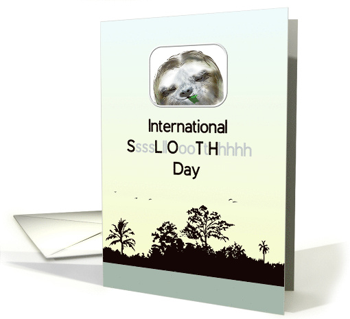 International Sloth Day Sloth With Sleepy Smile And Eating Leaf card