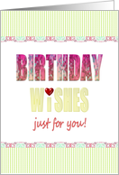 Birthday Wishes Just For You Colorful Greeting Red Heart Fancy Border card