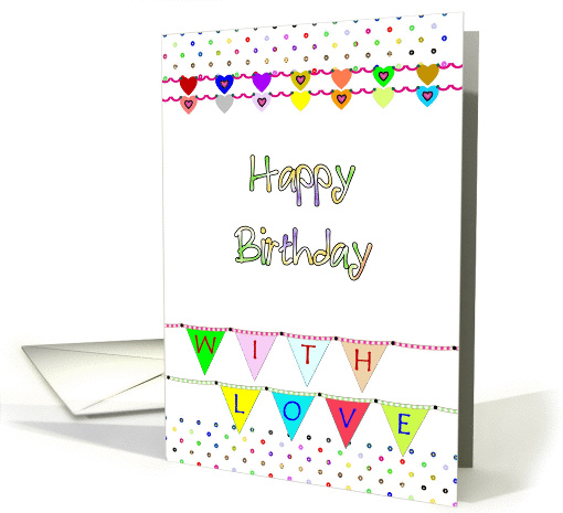 Birthday, colorful flags, tiny florals and hearts card (1452410)