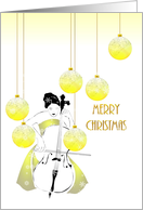 Christmas Lady Playing Cello Beautiful Yellow Glass Baubles card