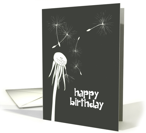 Birthday Illustration of Dandelion Seed Head and Floating Seeds card