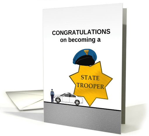 Congratulations Becoming State Trooper Cap On Star Badge Vehicle card