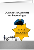 Congratulations becoming State Trooper, cap on star badge, vehicle card