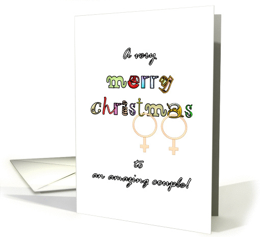 Christmas for lesbian couple, colorful letters and gender symbols card