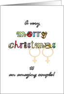 Christmas for lesbian couple, colorful letters and gender symbols card