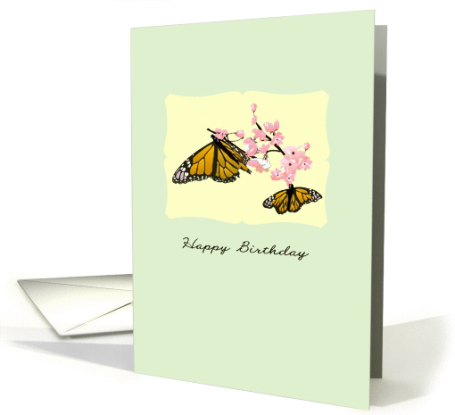 Pretty butterflies feeding on pink blossoms, birthday card (1454030)