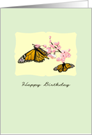 Pretty butterflies feeding on pink blossoms, birthday card