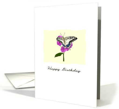 Pretty butterfly feeding on purple blossoms, birthday card (1454038)
