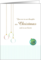 First Christmas Alone Bereaved Beautiful Glass Baubles card