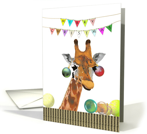 Christmas Giraffe Wearing Bauble Earrings Colorful Flags... (1454704)