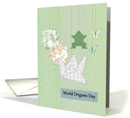 World Origami Day Pretty Origami Paper Shapes Hanging On String card
