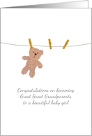 Becoming Great Great Grandparents to Baby Girl Teddy on Washing Line card