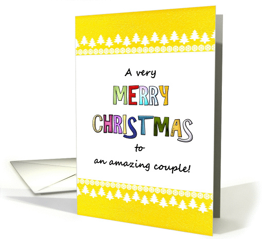 Christmas for couple, colorful letters, bright yellow borders card