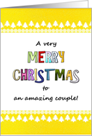 Christmas for couple, colorful letters, bright yellow borders card