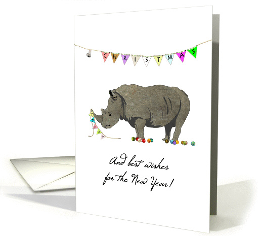 Christmas, rhinoceros busy with holiday decorations card (1457324)
