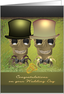 Gothic Themed Gay Wedding Skulls In Black Bow Tie And Top Hats card