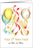 1st New Year Customizable for Mr & Mrs Champagne Balloons card