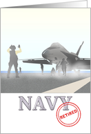 Retirement from Navy Illustration of Personnel on Aircraft Carrier card